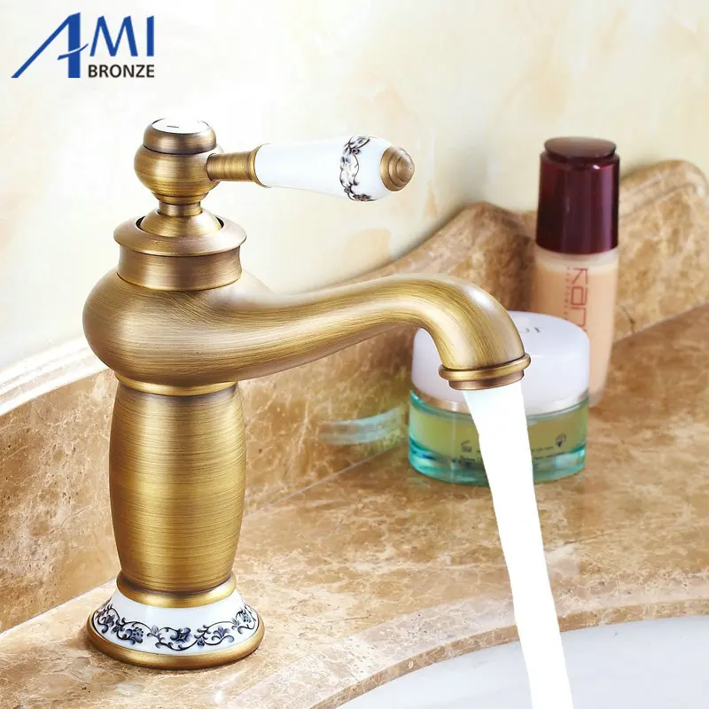 

Free shipping Contemporary Antique Brass faucets Bathroom Sink Basin Faucet Mixer water Tap Home Improvement 9031AP