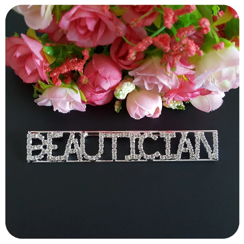 Уникальный подарок профессии булавка &quotкосметичка&quot буквы с кристаллами брошь