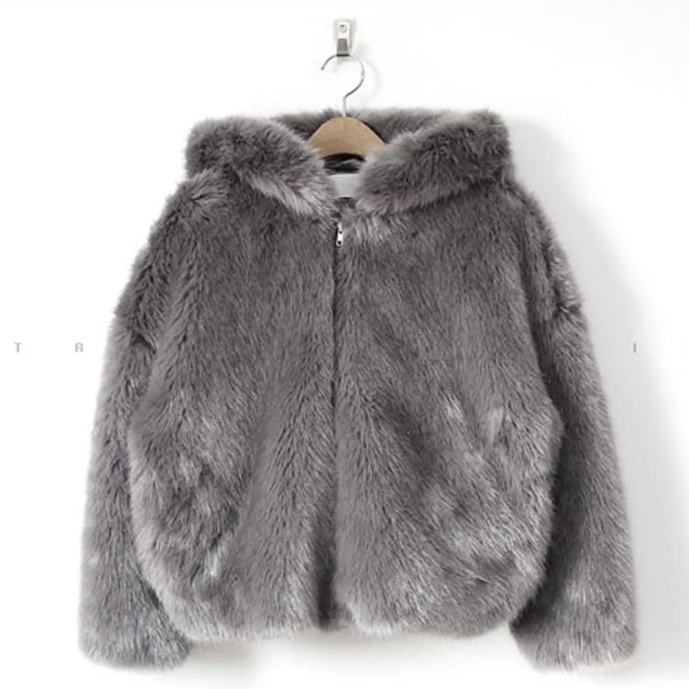 Куртка женская зимняя из искусственного лисьего меха с капюшоном 2 цвета|coat