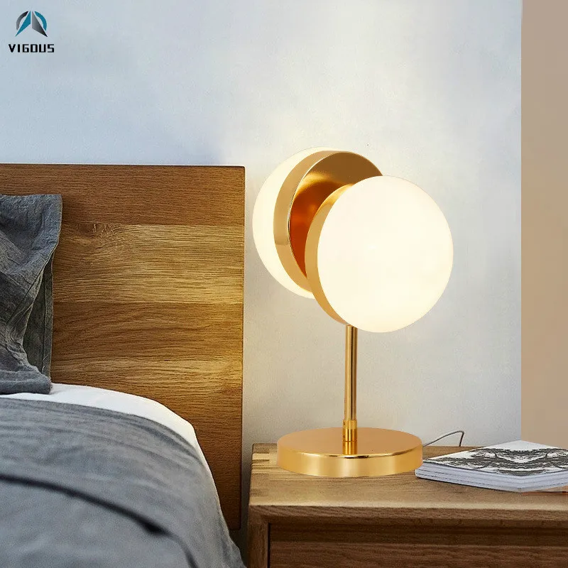 

Post Modern Eletroplate Gold Metal Led G4 Table Lamp Double Semi Round Deco Reading Desk Lamp Bedsides Led Lustre Lamparas