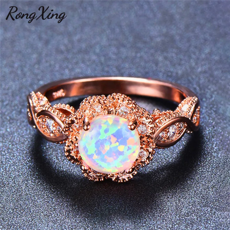RongXing кольцо для помолвки из розового золота большие круглые кольца с белым
