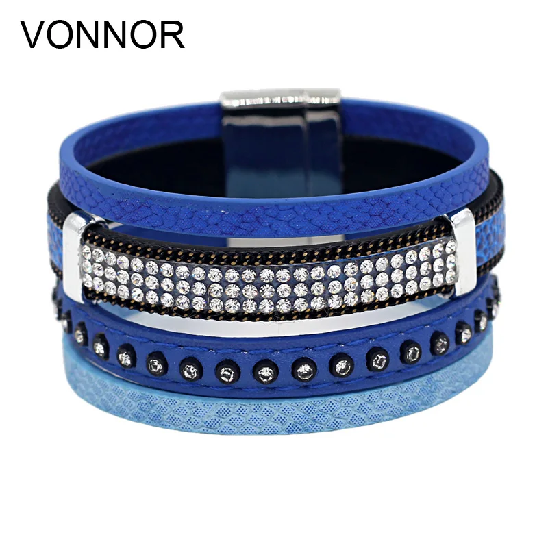 Vonnor Jewelry Для женщин браслет Многослойная кожа горный хрусталь Аксессуары женский