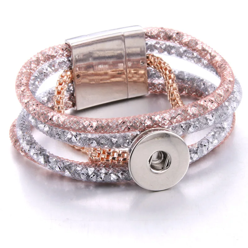 silvergold Новинка, ювелирное изделие, 18 мм., кожаные Стразы, браслет на защелке, креативный магнитный браслет на кнопке, браслеты для женщин, ювелирное изделие - Окраска металла: silvergold