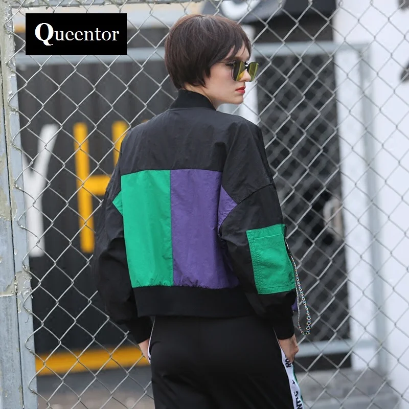 original 2018 brand spring new hit color short jacket loose casual fashion patchwork baseball coat women wholesale | Женская одежда