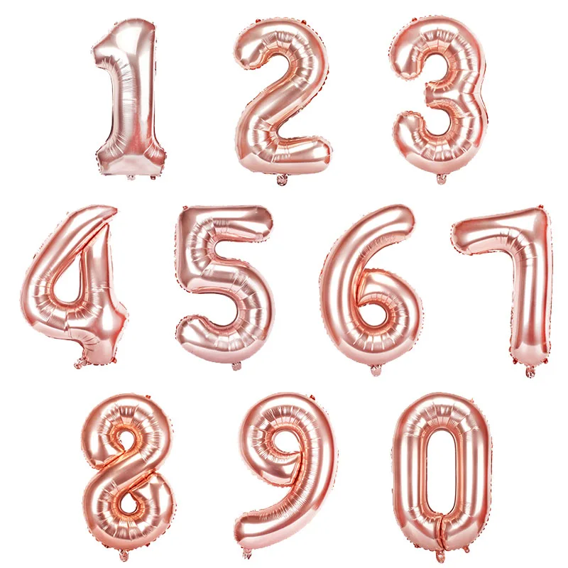 number rose gold 1, 2, 3, 4, 5, 6, воздушный шар из фольги, номер, баллоны, 1-й день рождения, украшения для детей, для маленьких мальчиков и девочек, 1 год, товары для дня рождения - Цвет: number rose gold