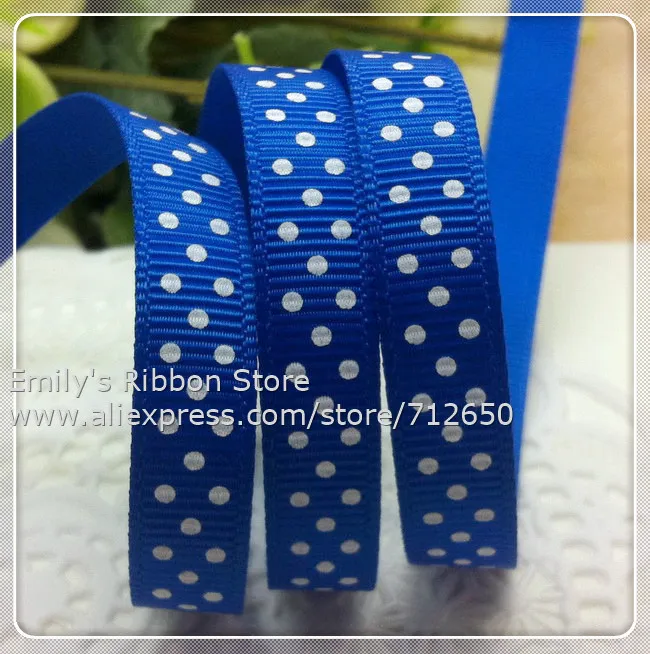 electric blue C352 3/"(9 мм) в горошек напечатанные ленты grosgrain одежда аксессуары для волос пекарня подарочная упаковка 10 ярдов - Цвет: electric blue C352