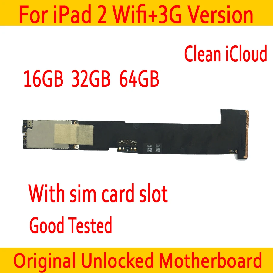 Оригинальная разблокированная материнская плата для iPad 2 Wifi + 3G версия со слотом