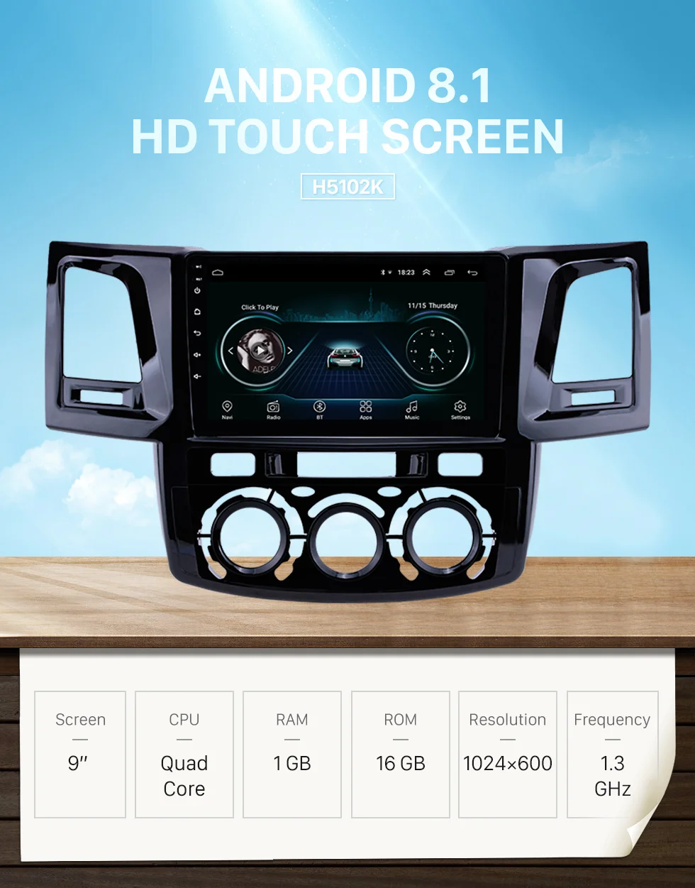 Seicane Car 2Din Stereo GPS 9" HD Android 8.1 for Toyota Fortuner/Hilux Manual A/C 2008- Left Hand Driving support Carplay