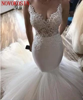 spaghetti v neck see though lace top mermaid wedding dresses 2019 sexy tull bottom ruffle beach wedding bridal gowns