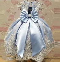 light blue girls first birthday dresses with lace appliques cap sleeve pageant gown for kids photography