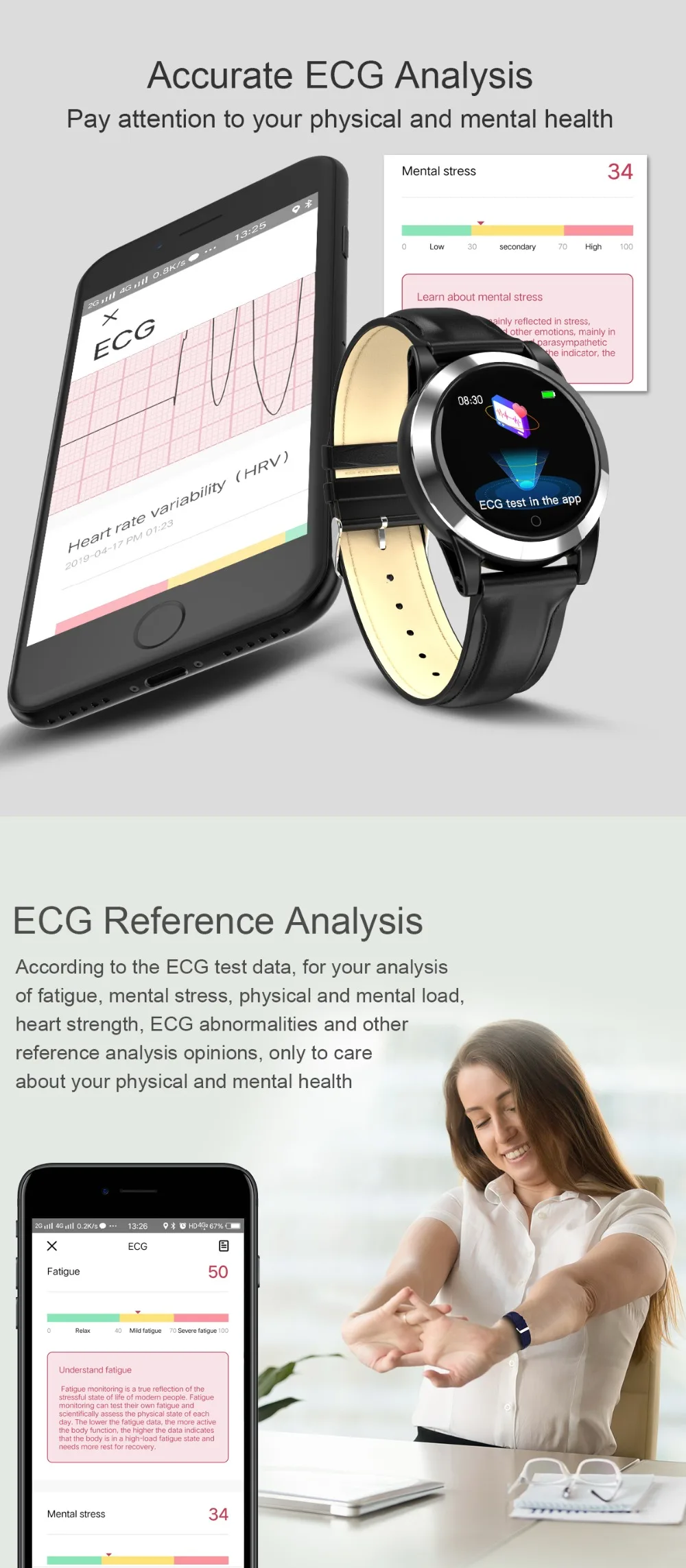 R19 ECG PPG OTA 1,3 дюймов HD дисплей умный Браслет датчик артериального давления Смарт-часы спортивные фитнес-браслет