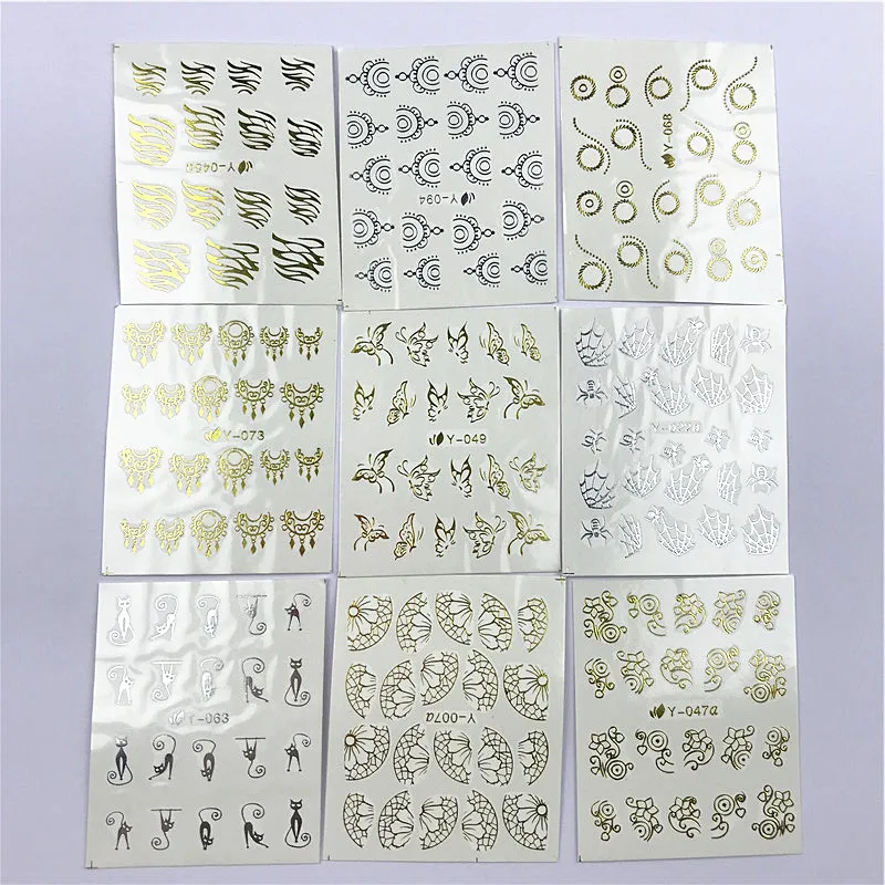 Новинка 30 шт. Золотые 3D наклейки для ногтей DIY прорезные трафареты смешанный дизайн клейкие цветочные узоры для ногтей салонный аксессуар