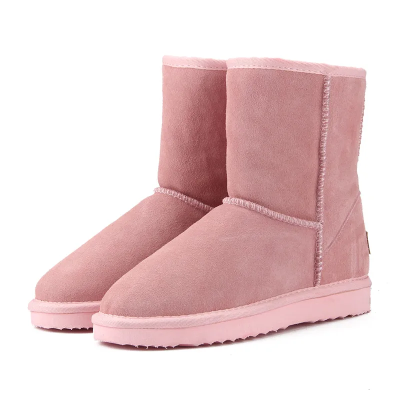 Light Pink JXANG/Классические Водонепроницаемые зимние ботинки из натуральной кожи наивысшего качества; шерстяные женские ботинки; теплая зимняя обувь для женщин; большие размеры - Цвет: Light Pink