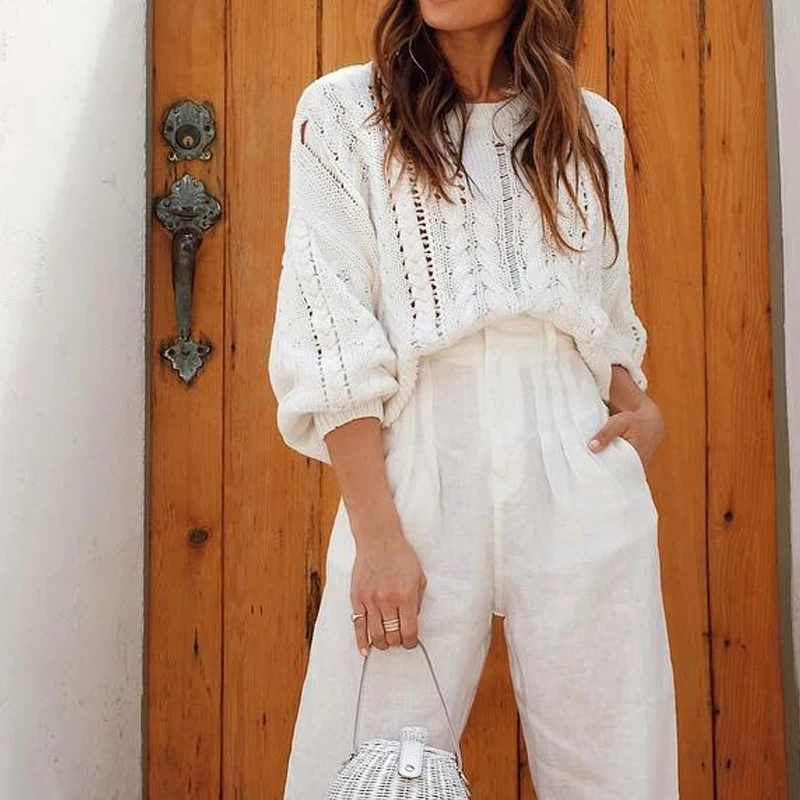Autumn Winter Pullovers womens 2019 Knitted Women white Pullover Bat Sleeve Hole Sweater female Casual Loose Female Jumper pull | Женская