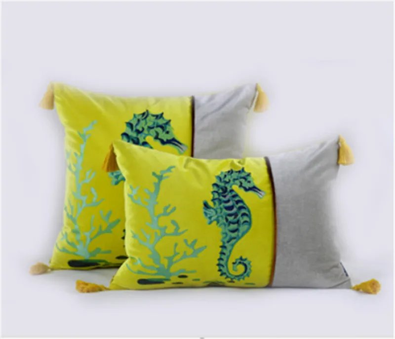 Европейский чехол для подушек Hippocampus/Conch/Shell вышивка Cojines Decorativos Para Диван Декоративные роскошные подушки, 1 шт