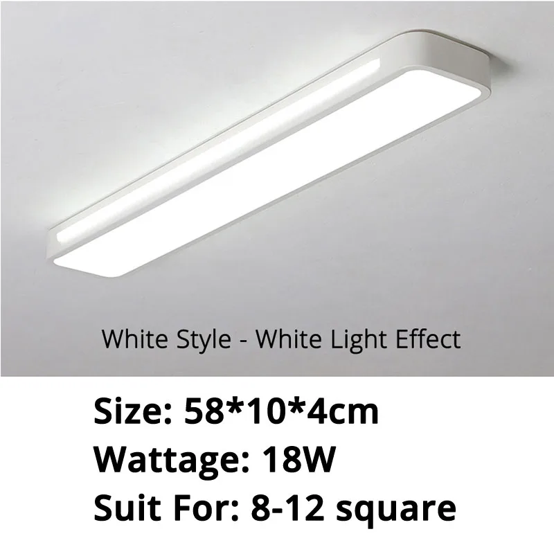 white 58x10x4cm 18w Современные светодиодные потолочные лампы для коридора, балкона для гостиной, спальни, ресторана, дома, прямоугольная потолочная лампа, освещение - Цвет корпуса: white 58x10x4cm 18w