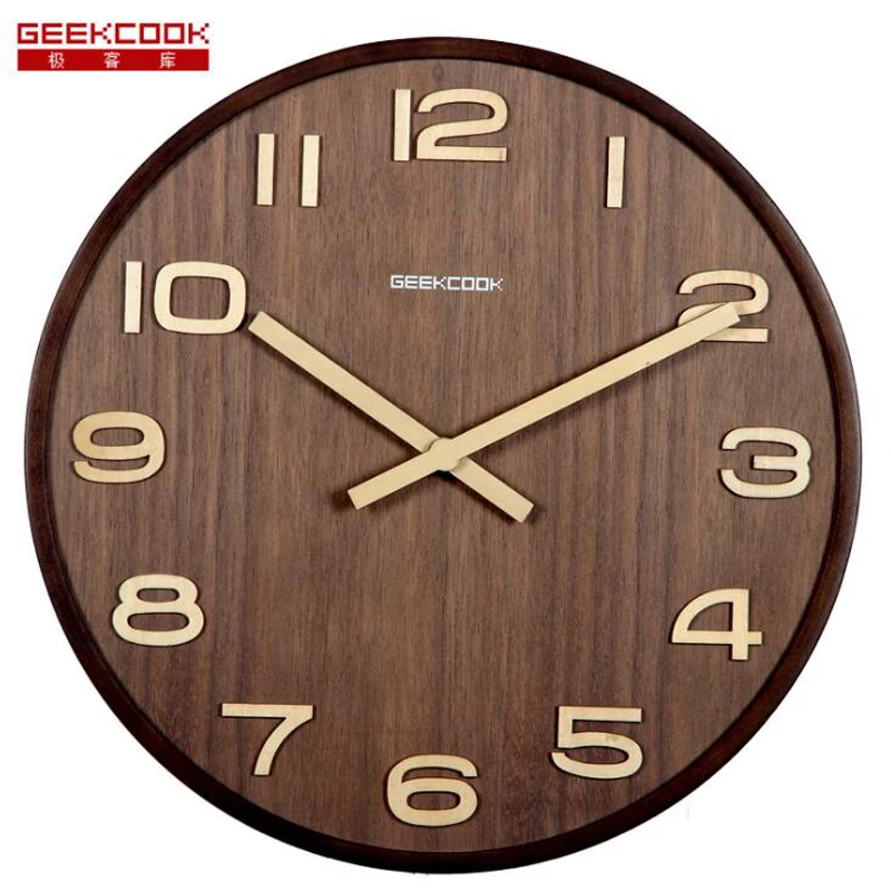 

Large 14 inch Wooden Wall Clock Big Numbers Easy to Read for Living Room