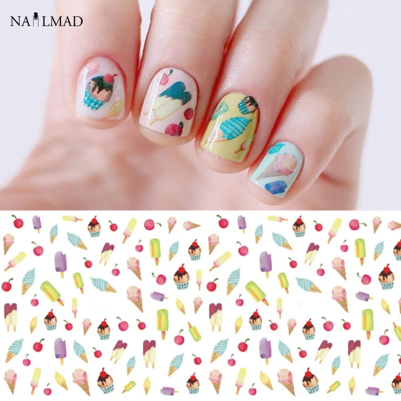1 лист NailMAD Cupcake Водные Наклейки для ногтей Icecream наклейки Вишневый Дизайн тату|nail