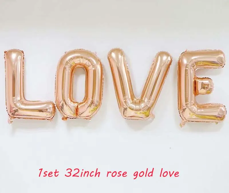 1set 32inch rose gol 10 шт. 18 дюймов металлическое красное сердце рубиновый Агат красные воздушные шары свадебный фон украшение комнаты шар в форме буквы Декор Святого Валентина - Цвет: 1set 32inch rose gol