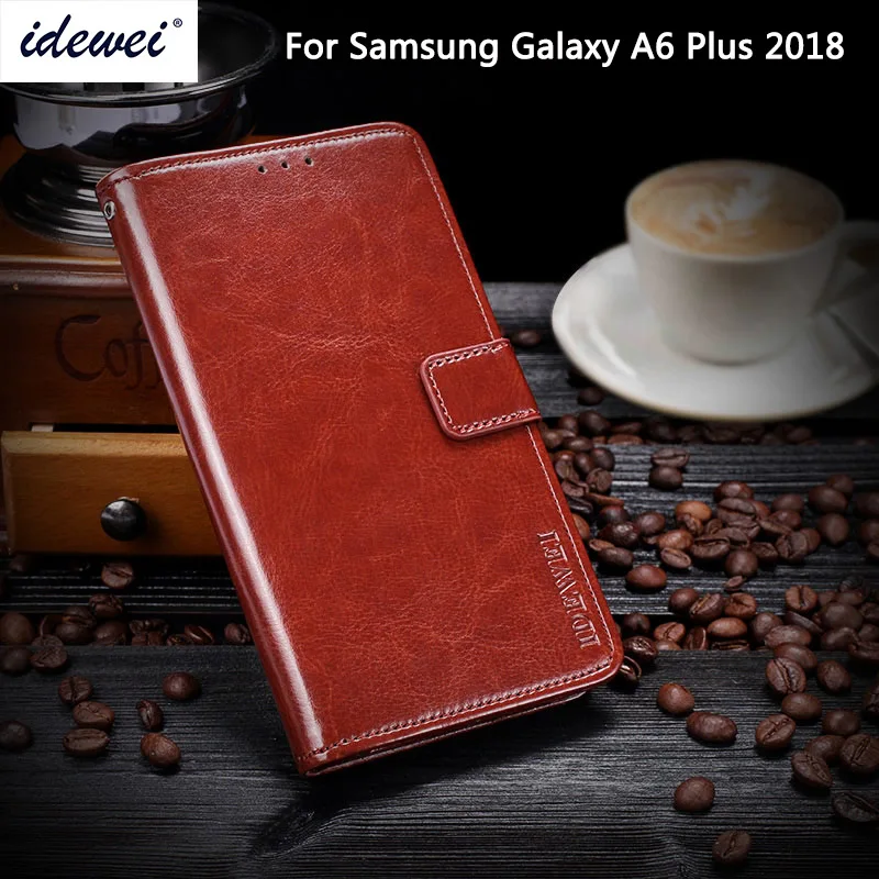 IDEWEI чехол для Samsung A6 Plus 2018 роскошный кожаный телефона Galaxy + защитный с откидной