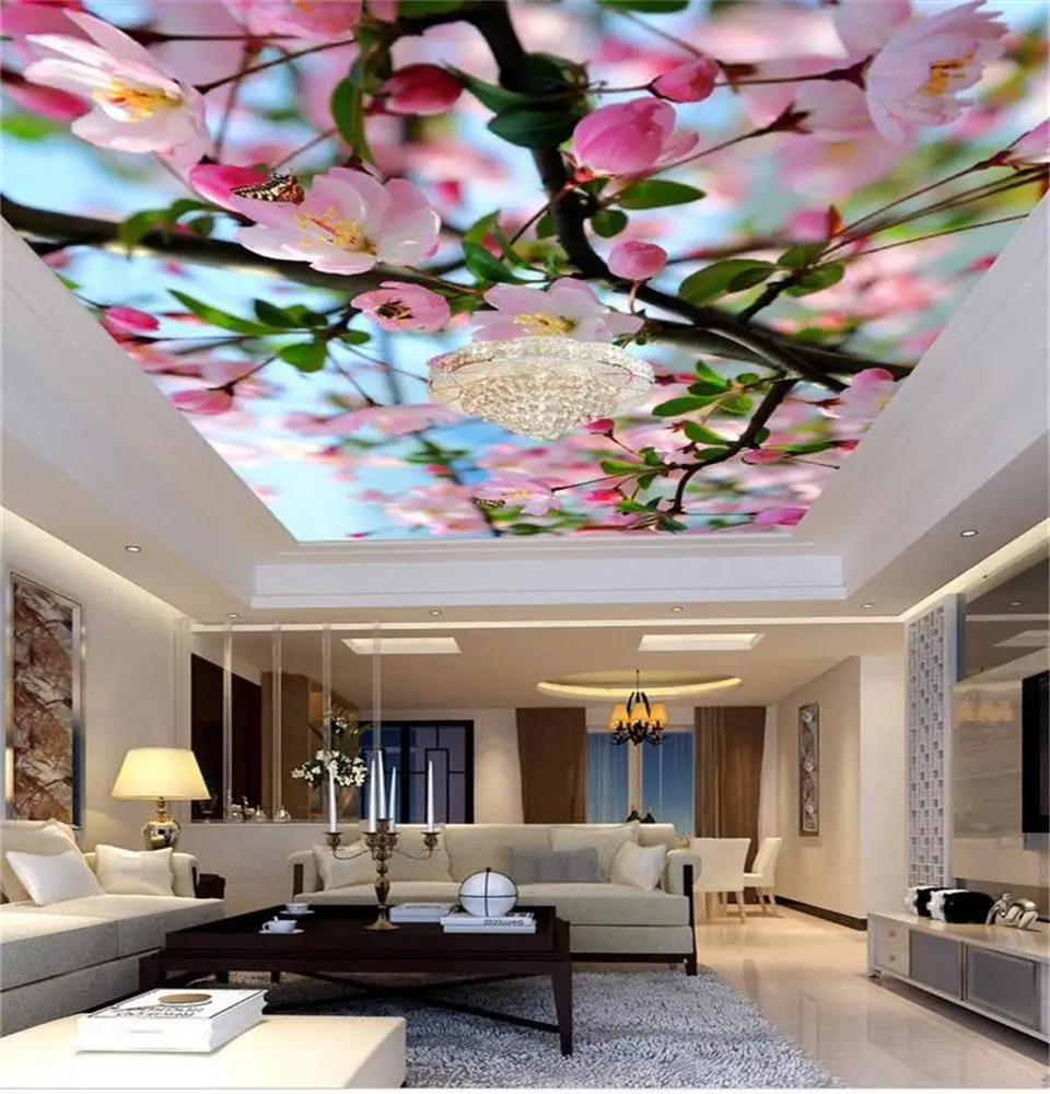 3d фотообои на заказ Потолочная гостиной настенная Весенняя Цветочная бабочка