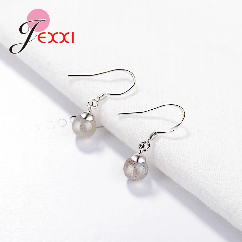 

Elegance Women Girls New Wedding Party Concise Real 925 Sterling Silver Fishhook Drop Earrings With White Crystal Ball