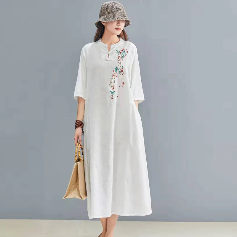 Китайское платье cheongsam qipao, современное хлопковое льняное платье cheongsam, платье cheongsam с коротким рукавом и вышивкой, женское нижнее белье - Цвет: color4