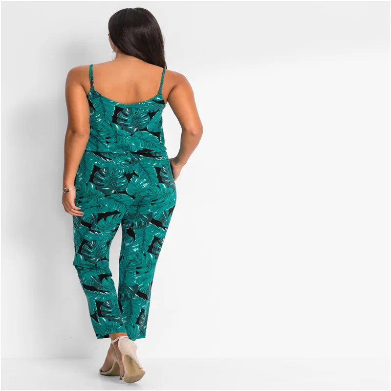 Women's Beach Leisure V-neck Sling Print Siamese Pants Jumpsuits Женская одежда