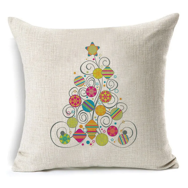 Рождественская елка снеговик узор хлопчатобумажная льняная подушка наволочка