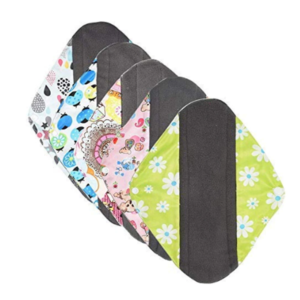 

5PCS Bamboo Sanitary Pad Feminine Hygiene Cartoon Cloth Menstrual Panty Pad Regular Charcoal Bamboo Mama Sanitary Pad Washable
