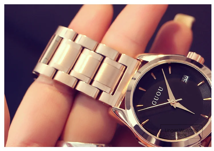 GUOU женские кварцевые часы Datejust полностью розовое золото стальной ремешок деловые повседневные женские часы наручные часы подарок hodinky Montre Femm