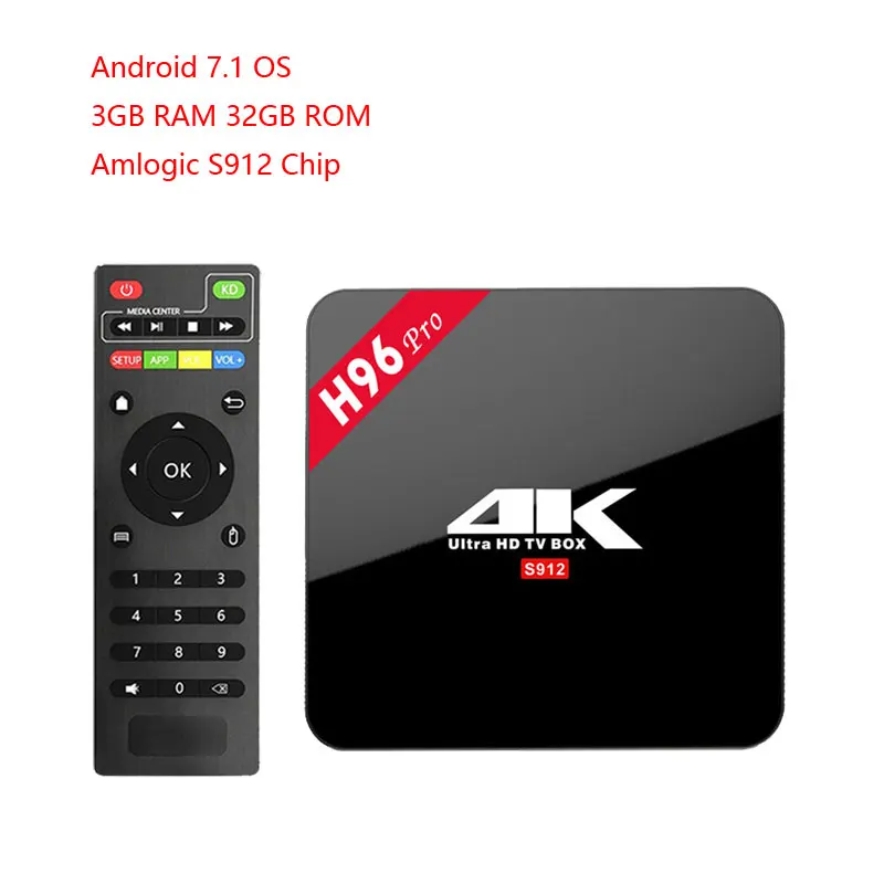 H96 Pro Android 7,1 ТВ коробка 3g/64G Amlogic S912 Octa Core 64Bit 2,4G/5G Wi-Fi 4 K BT4.1 HD Media Player IPTV Set-top Box H96 плюс - Цвет: 3GB 32GB TV  BOX