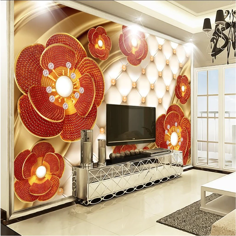 

beibehang Custom high-end mural photos 3d luxury ruby flower jewelry living room TV background wallpaper papel de parede