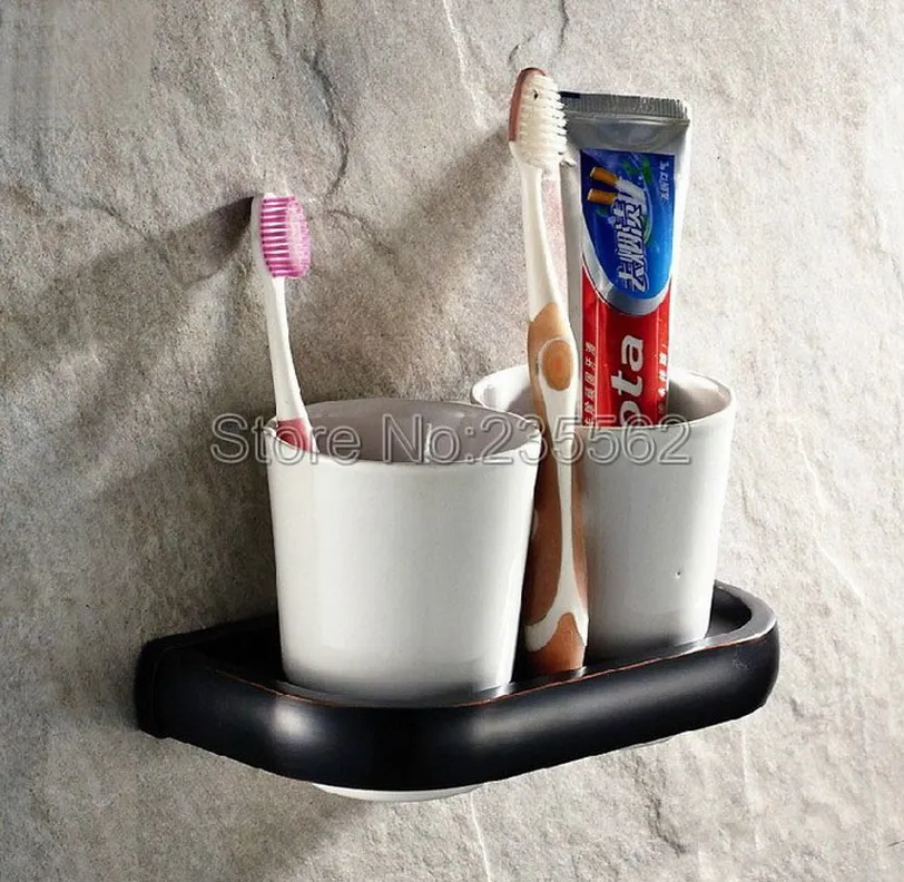 

Black Oil Rubbed Bronze Wall Mounted Toothbrush Holder with Ceramic Cups lba197