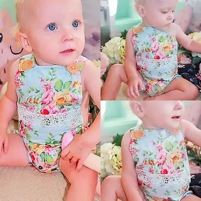 Sweety Baby Girl Summer Cute Floral Lace Newborn Girls Jumpsuit Bodysuit Clothes Outfits Playsuit | Мать и ребенок