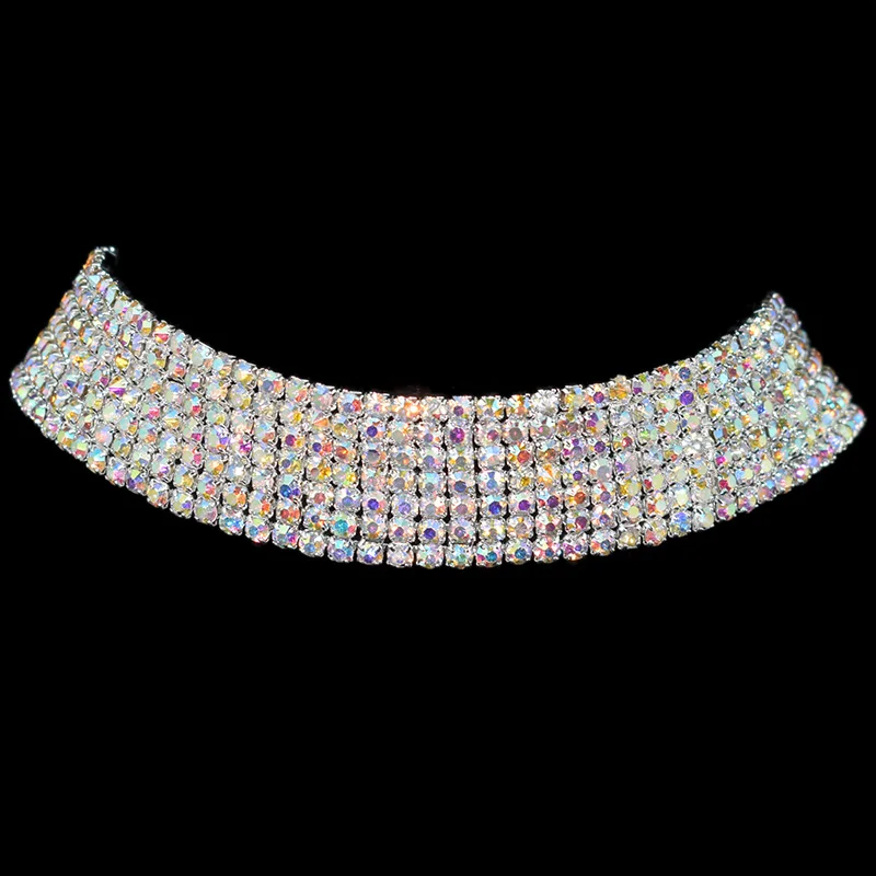 AB diamond 7 rows Женское ожерелье свадебное медное серебряное ожерелье с кристаллами s Стразы Круглый чокер ожерелье для женщин ювелирные изделия подарок - Окраска металла: AB diamond 7 rows