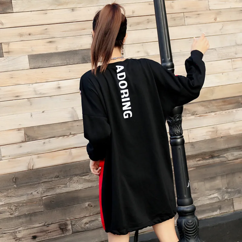 Vefadisa Для женщин Цвет соответствующие Sweatershirt блестками и длинными письмо шаблон