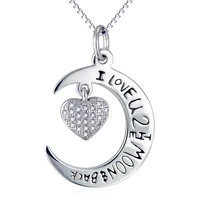 hot sale s925 sterling silver crystal heart moon pendant creative heart necklace for lovers
