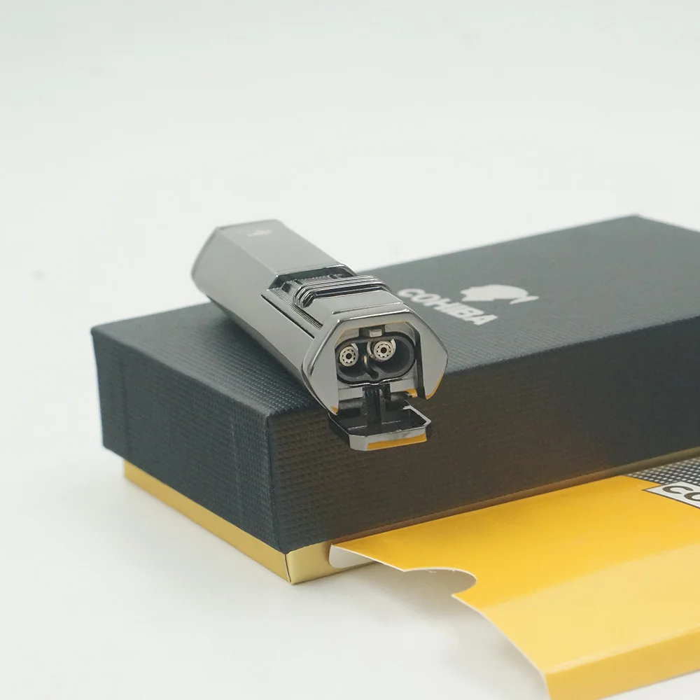 Металлическая газовая зажигалка Cohiba Бутан 2 факела для сигарет с дырочками