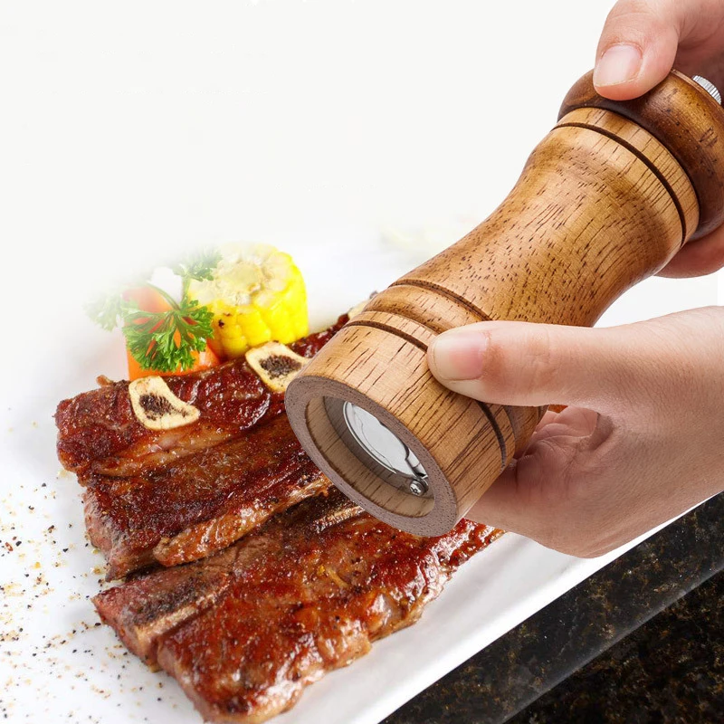 1pc Oak Wood Spice Salt Mill Grinder Ceramic grinding core Pepper Set Cooking Handheld Seasoning BBQ Tools | Дом и сад