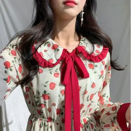 Женские платья с галстуком бабочкой новые модные длинным рукавом в японском