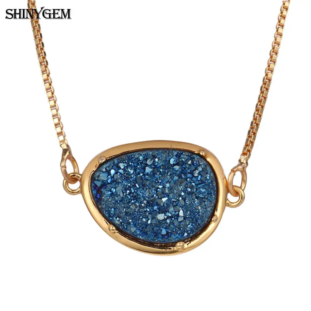 ShinyGem кристалл натуральный камень Цепочки и ожерелья Винтаж нерегулярные Druzy рок кристалл Цепочки и ожерелья 24 К из чистого золота цепи Цепочки и ожерелья для Для женщин Для мужчин - Окраска металла: Blue