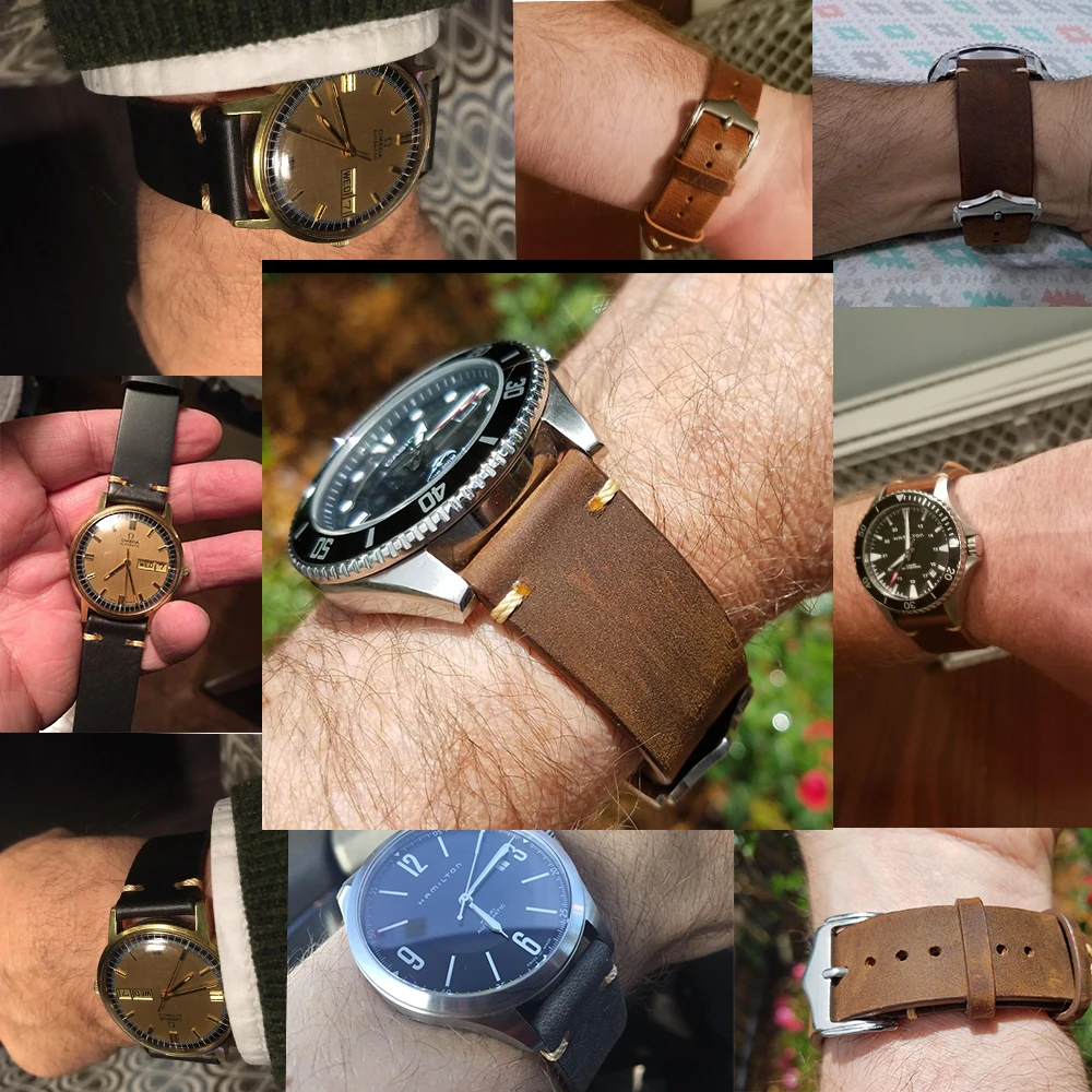 BEAFIRY Genuine Leather Watch Band 18mm 19mm 20mm 22mm Brown Blue Green Grey Black Crazy Horse Calfskin Leather Watch Straps