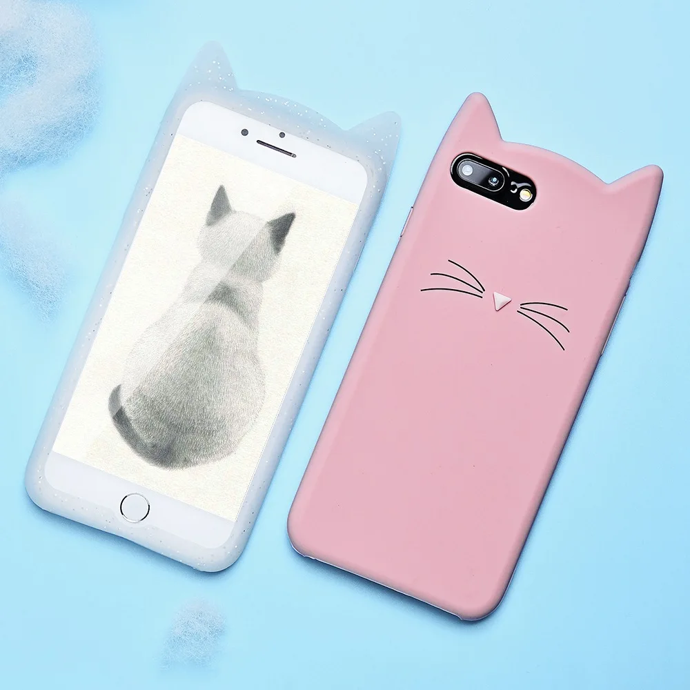 Tomkas Cat Beard Cases For iPhone 7 Case Cartoon Silicone Soft TPU Plain Anti knock Cover 6s 8 Plus X Funda |