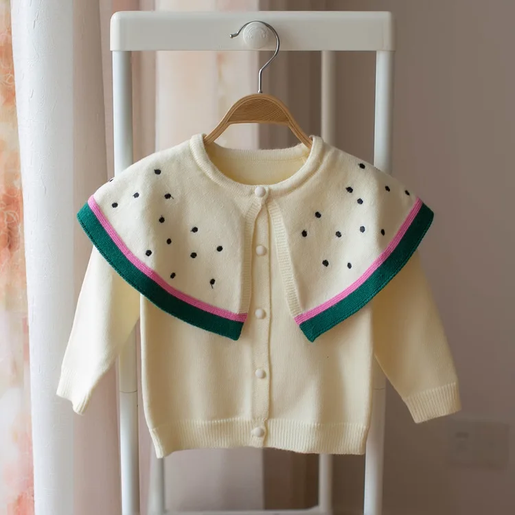 2018 Новые дети девочки мультфильм арбуз большой воротник Вязание свитер кардиган