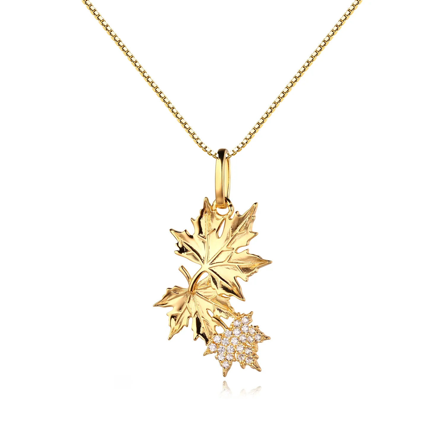 Necklaces SA SILVERAGE, настоящее 925 пробы, серебряное, желтое, золотое ожерелье с подвеской в виде кленового листа, женская подвеска, 925 серебро, цирконий, золотое ожерелье - Цвет камня: Necklaces