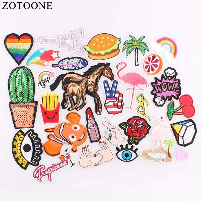 ZOTOONE, 1 шт., нашивка в виде единорога с блестками, сердце, лошадь, набор патчей для вышивки, фрукты, железо, Мультяшные нашивки для одежды, наклейки, детские джинсы