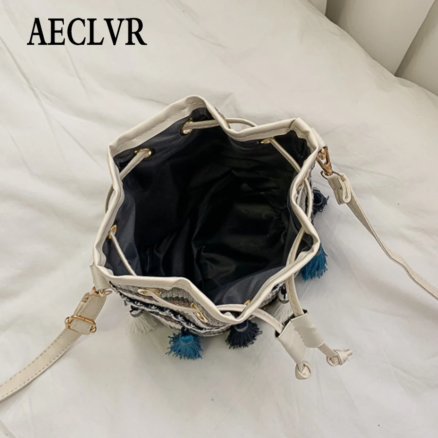 AECLVR винтажная модная Маленькая женская кожаная сумка ведро с кисточками и