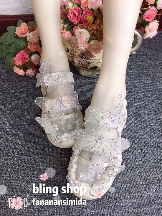 

New summer gauze breathable original Super fairy gauze water drill butterfly thick bottom Korean version of the old shoes