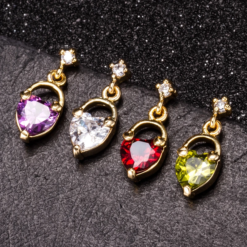 Милые серьги подвески в форме сердца Красного граната зеленого перидота белого